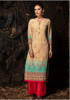 Yellow Color Designer Georgette Straight Cut Kurti